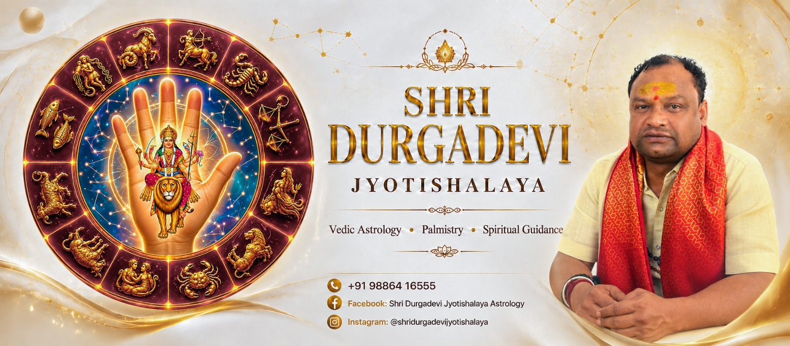Shri Durgadevi Jyotishalaya Vedic astrology, palmistry, and spiritual guidance banner